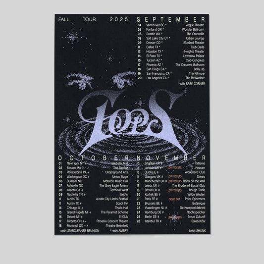 TOPS Band Poster Fall Tour 2025 USA Europe Concert Print Size 24''x36''