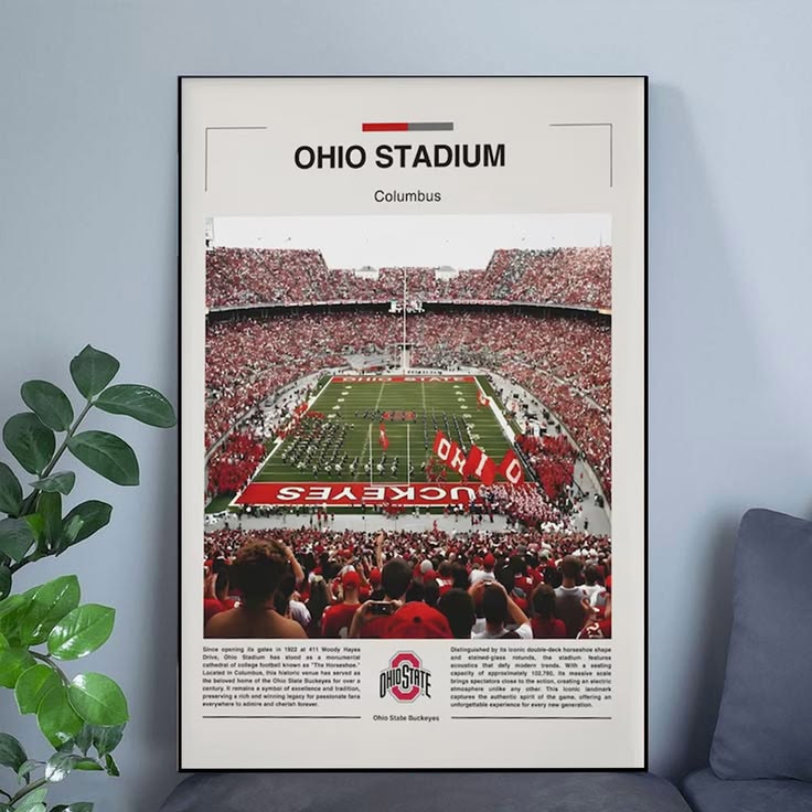 Ohio Stadium Poster, Ohio State Buckeyes Wall Art Poster Size 24''x36''