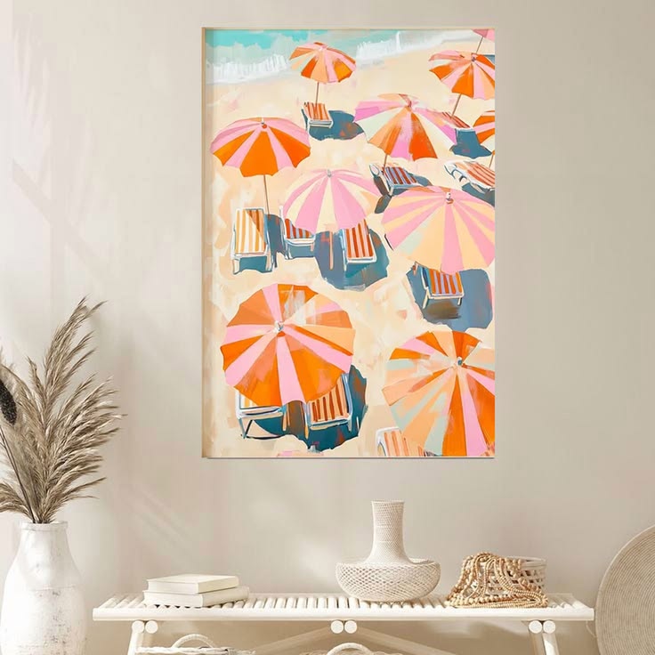 Striped Beach Umbrella Aerial Poster Full Size 24''x36''