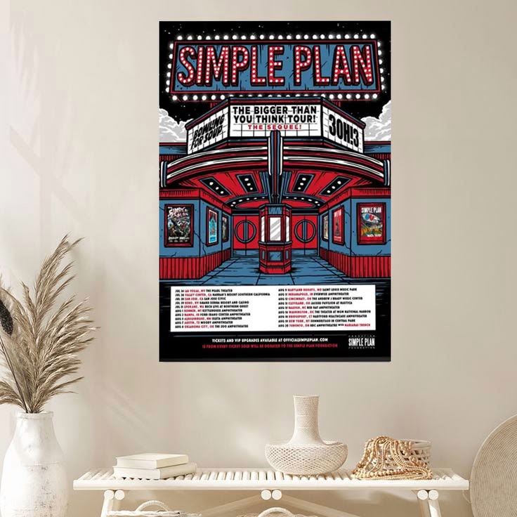 Simple Plan Tour Poster, Pop Punk Concert Print, Alternative Music Wall Art, Music Lover Gift Artwork