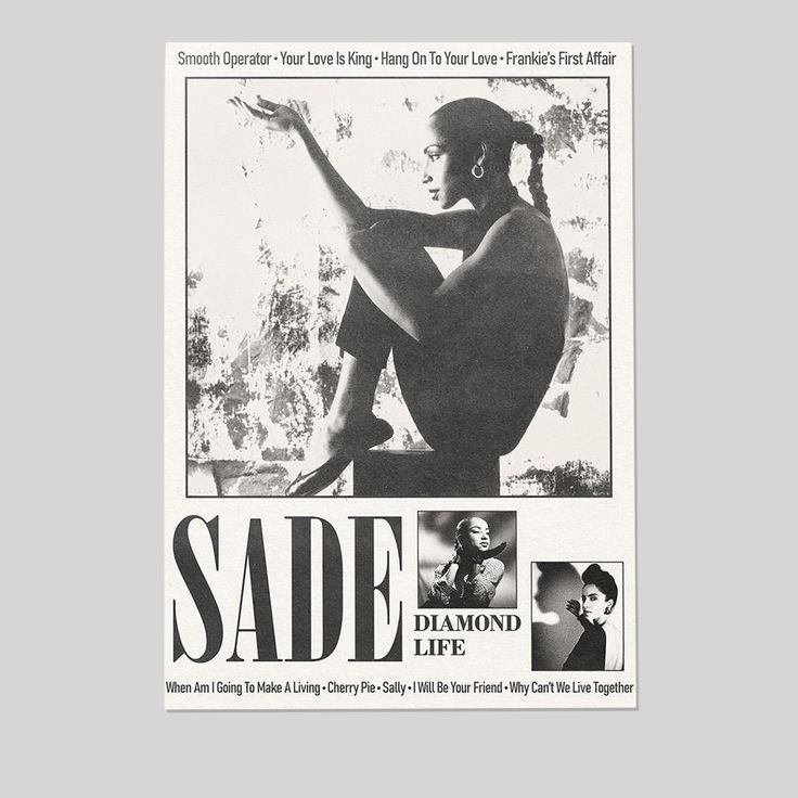 Music Poster -Sade Adu Diamond Life Album - Retro Style - Size 24x36