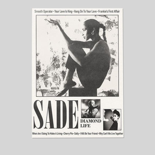 Music Poster -Sade Adu Diamond Life Album - Retro Style - Size 24x36