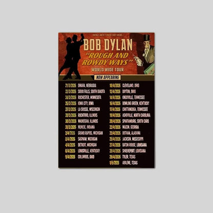 Bob Dylan Rough and Rowdy Ways Tour 2026 Poster, Music Print Poster Size 24''x36''