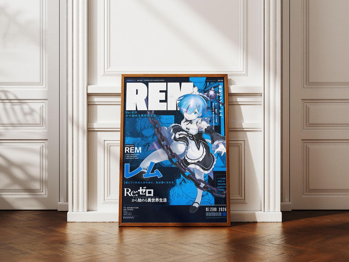 Re Zero Poster, Rem Kara Hajimeru Isekai Wall Art Unframed Size 24''x36''