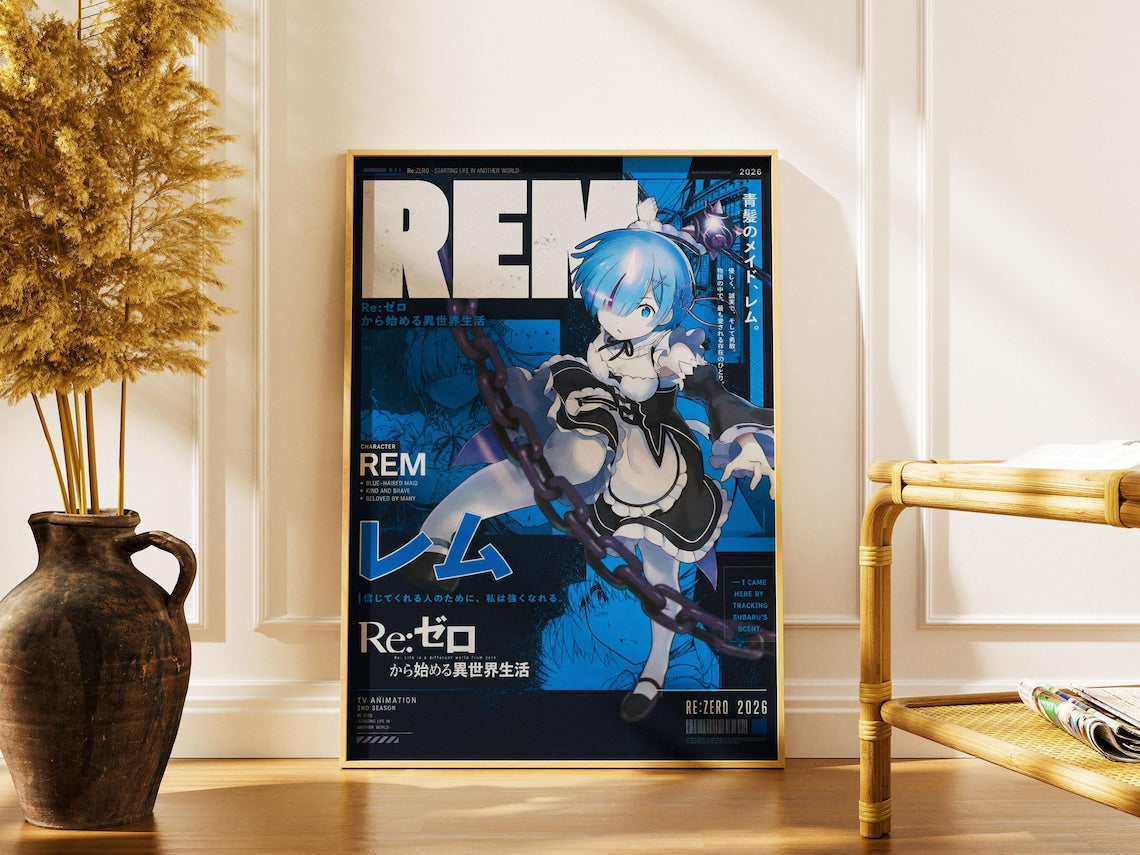 Re Zero Poster, Rem Kara Hajimeru Isekai Wall Art Unframed Size 24''x36''