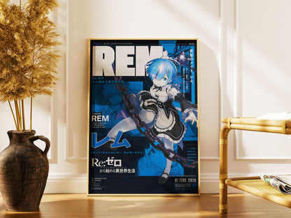 Re Zero Poster, Rem Kara Hajimeru Isekai Wall Art Unframed Size 24''x36''