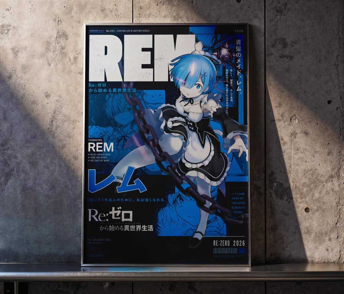 Re Zero Poster, Rem Kara Hajimeru Isekai Wall Art Unframed Size 24''x36''
