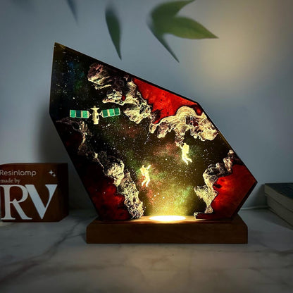 Custom Galaxy Night Light: Astronaut & Satellite Resin Wood Lamp, Interstellar Resin Lamp