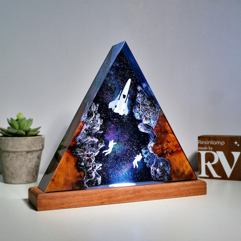 Handmade Galaxy Resin Lamp: Astronaut & Rocket Night Light