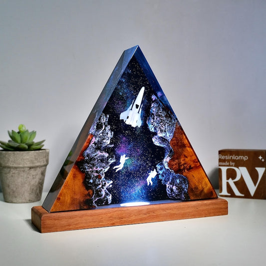 Handmade Galaxy Resin Lamp: Astronaut & Rocket Night Light