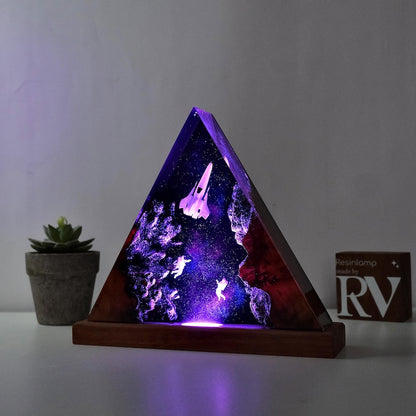 Handmade Galaxy Resin Lamp: Astronaut & Rocket Night Light