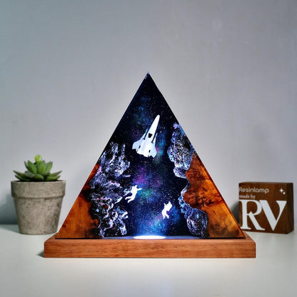 Handmade Galaxy Resin Lamp: Astronaut & Rocket Night Light