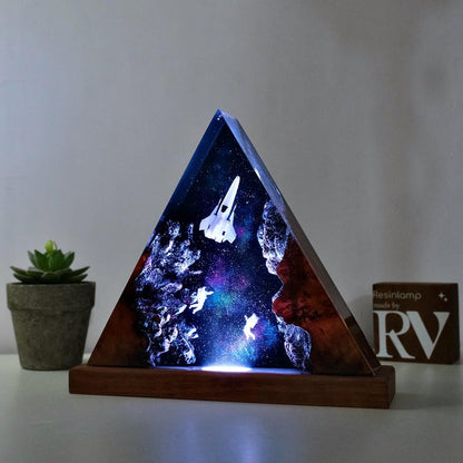 Handmade Galaxy Resin Lamp: Astronaut & Rocket Night Light