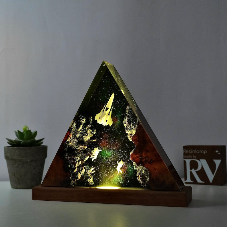 Handmade Galaxy Resin Lamp: Astronaut & Rocket Night Light