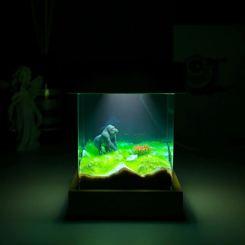Handmade Dinosaur Resin Night Light, Square Micro Landscape