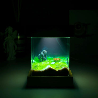 Handmade Dinosaur Resin Night Light, Square Micro Landscape