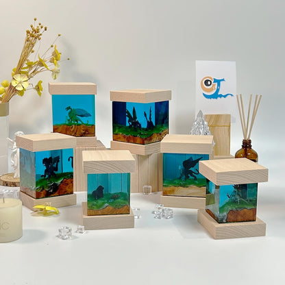 Handmade Dinosaur Resin Night Light, Square Micro Landscape