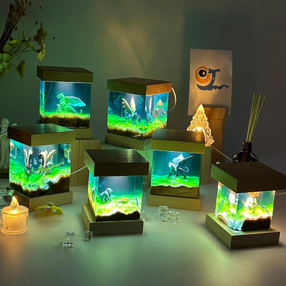Handmade Dinosaur Resin Night Light, Square Micro Landscape