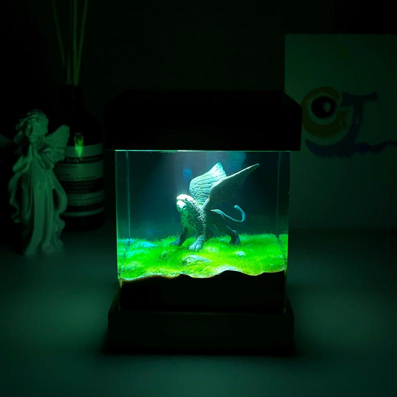 Handmade Dinosaur Resin Night Light, Square Micro Landscape