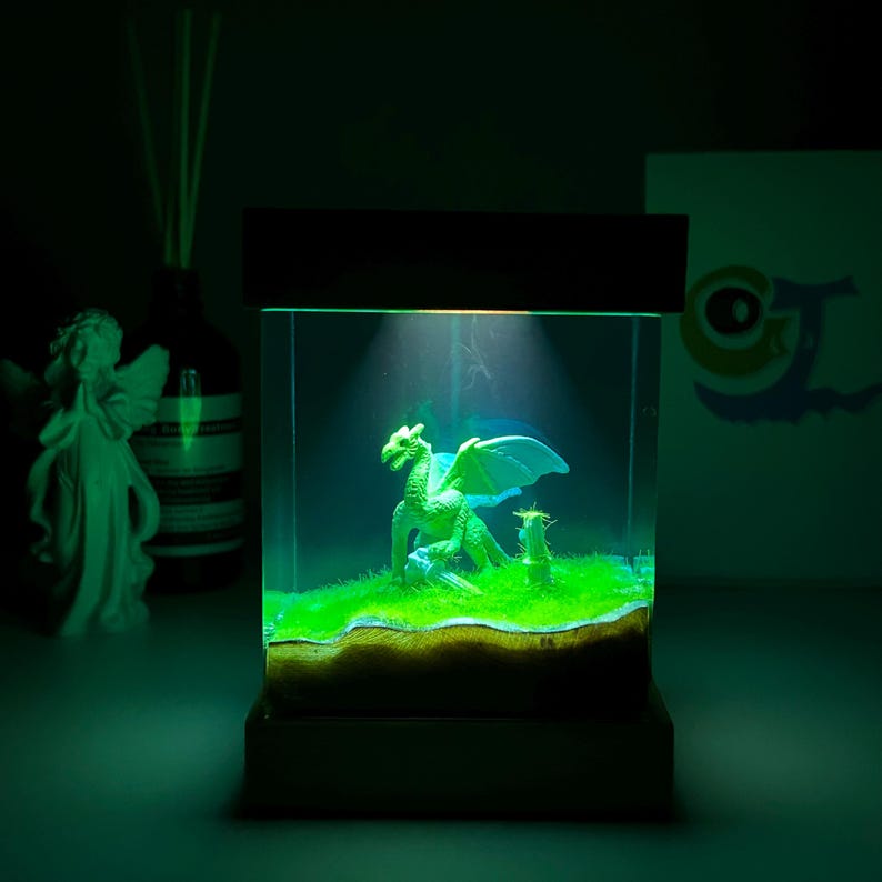 Handmade Dinosaur Resin Night Light, Square Micro Landscape