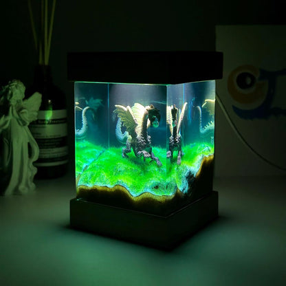 Handmade Dinosaur Resin Night Light, Square Micro Landscape