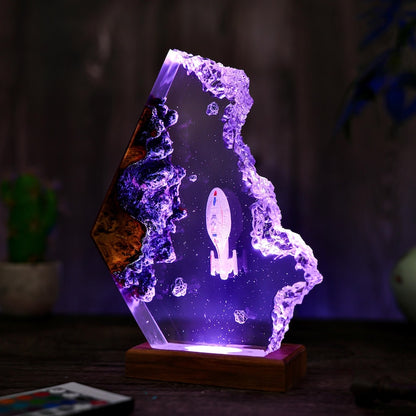 Custom Space Lamp, Spaceship, Galaxy Night Light, Resin & Wood Spacecraft Night Light