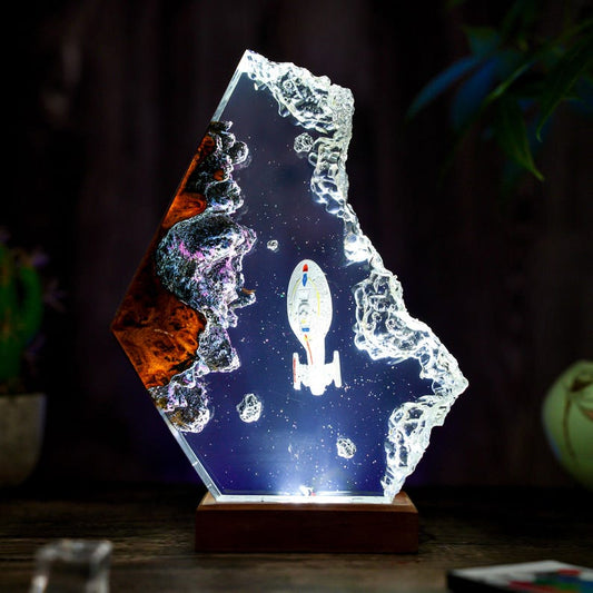 Custom Space Lamp, Spaceship, Galaxy Night Light, Resin & Wood Spacecraft Night Light