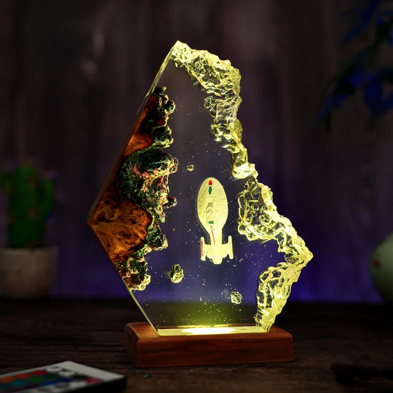 Custom Space Lamp, Spaceship, Galaxy Night Light, Resin & Wood Spacecraft Night Light