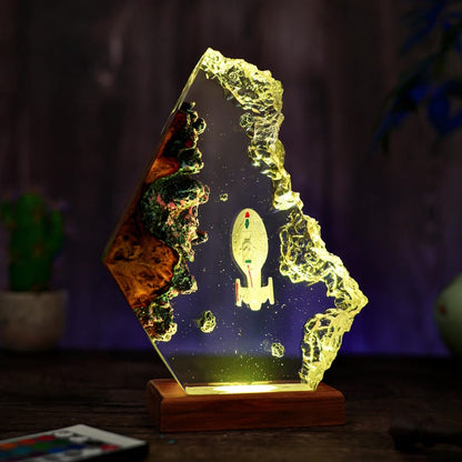 Custom Space Lamp, Spaceship, Galaxy Night Light, Resin & Wood Spacecraft Night Light