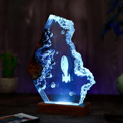 Custom Space Lamp, Spaceship, Galaxy Night Light, Resin & Wood Spacecraft Night Light