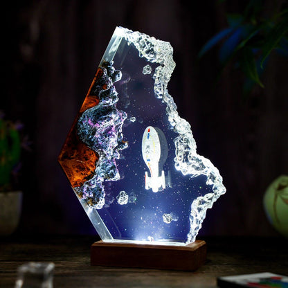 Custom Space Lamp, Spaceship, Galaxy Night Light, Resin & Wood Spacecraft Night Light