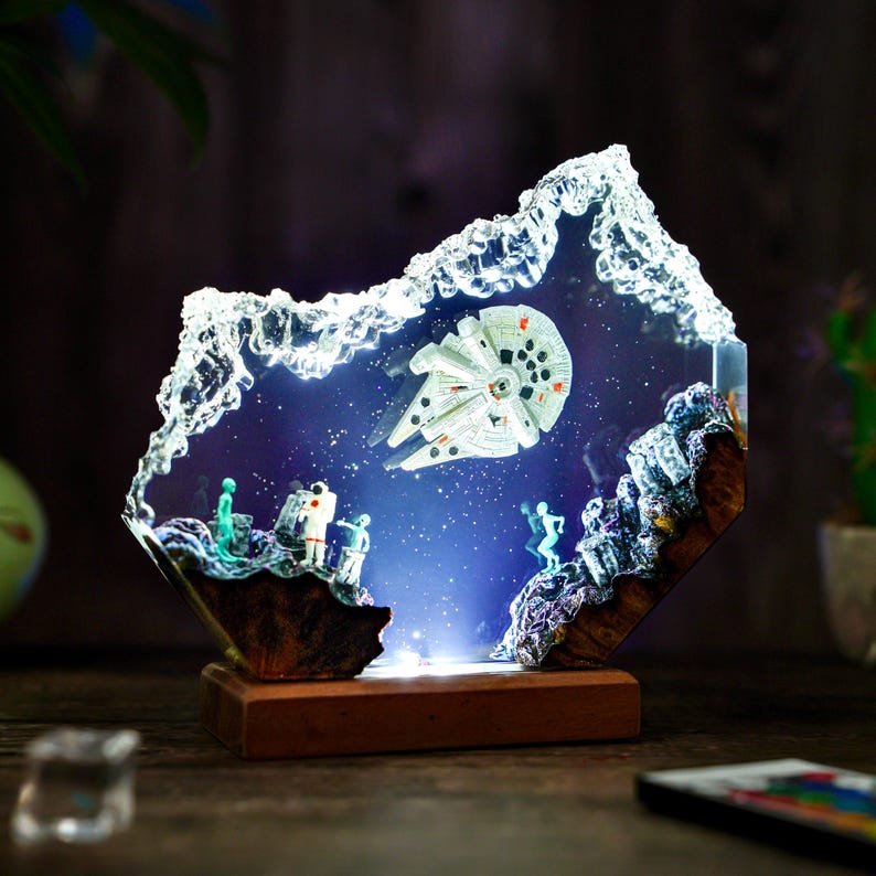Astronaut & Alien Resin Lamp: Galaxy Night Light, Space Theme
