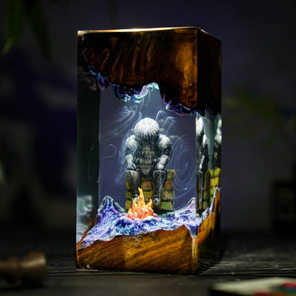 Fantasy Knight Diorama Lamp, Dark Spirits, Onion Armor Resin Night Light