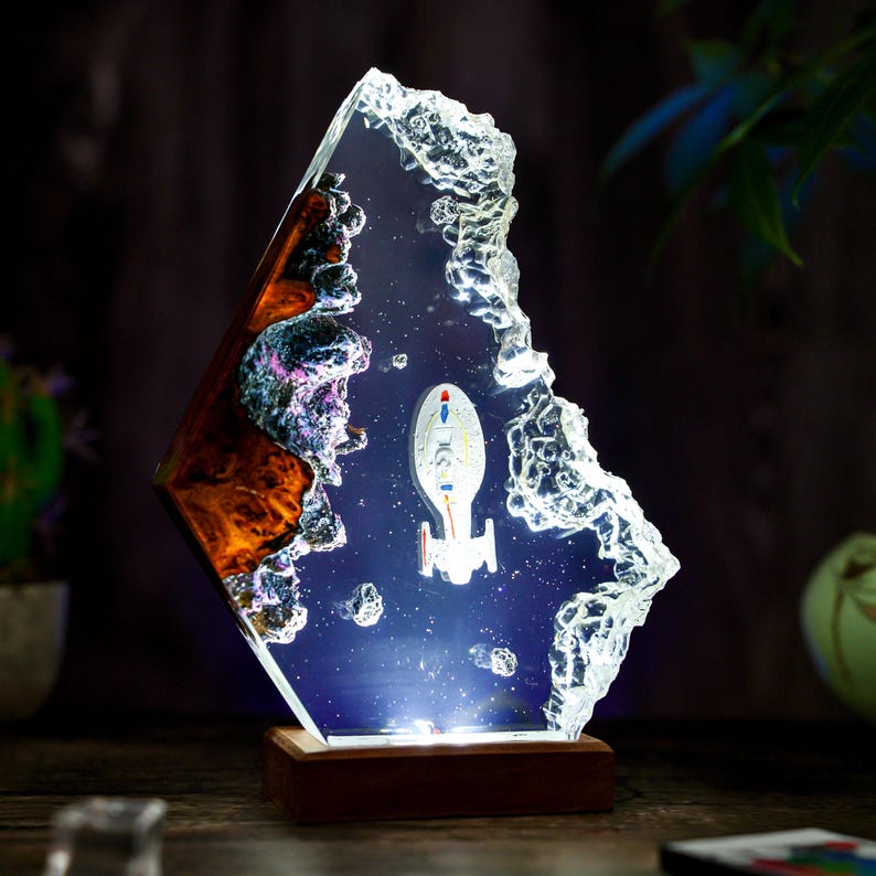 Custom Space Lamp, Spaceship, Galaxy Night Light, Resin & Wood Spacecraft Night Light