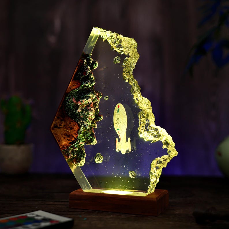Custom Space Lamp, Spaceship, Galaxy Night Light, Resin & Wood Spacecraft Night Light