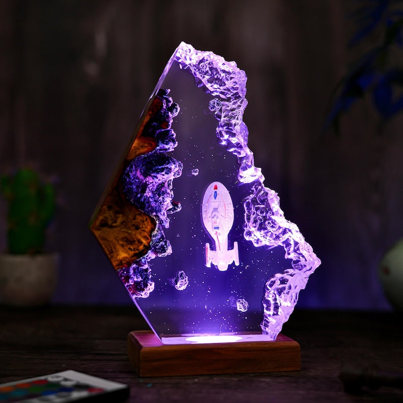Custom Space Lamp, Spaceship, Galaxy Night Light, Resin & Wood Spacecraft Night Light