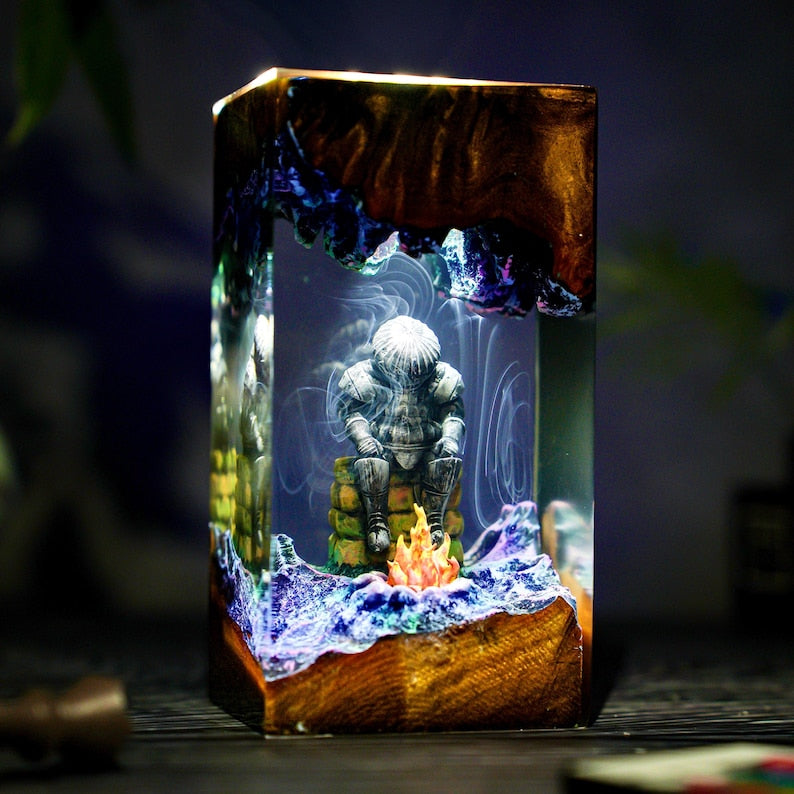Fantasy Knight Diorama Lamp, Dark Spirits, Onion Armor Resin Night Light
