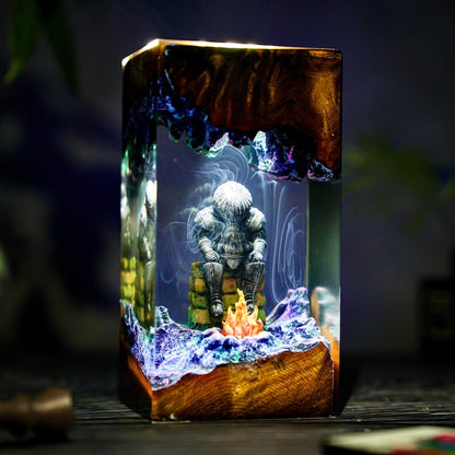 Fantasy Knight Diorama Lamp, Dark Spirits, Onion Armor Resin Night Light