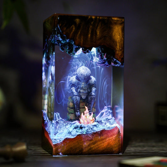 Fantasy Knight Diorama Lamp, Dark Spirits, Onion Armor Resin Night Light