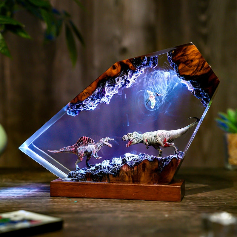 Diorama Spinosaurus vs T-rex Dinosaur lamp, Customer Jurassic Night Light, Dinosaur Statue