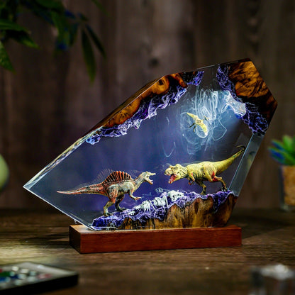 Diorama Spinosaurus vs T-rex Dinosaur lamp, Customer Jurassic Night Light, Dinosaur Statue