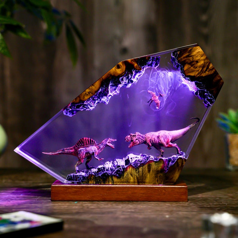 Diorama Spinosaurus vs T-rex Dinosaur lamp, Customer Jurassic Night Light, Dinosaur Statue