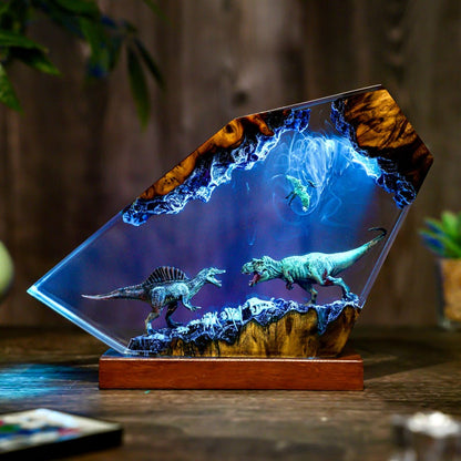 Diorama Spinosaurus vs T-rex Dinosaur lamp, Customer Jurassic Night Light, Dinosaur Statue