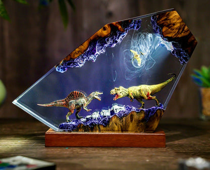 Diorama Spinosaurus vs T-rex Dinosaur lamp, Customer Jurassic Night Light, Dinosaur Statue