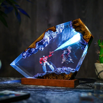 Optimus Titan vs Omega Destroyer Diorama Lamp: Handmade Resin Art
