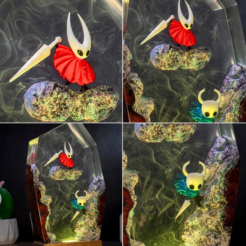 Journey of Hor.net vs K.night resin lamp, Hollow Knight Resin Lamp, Hornet And Knight Light, Hollow Silk & Song Figure, Handmade Epoxy Lamp
