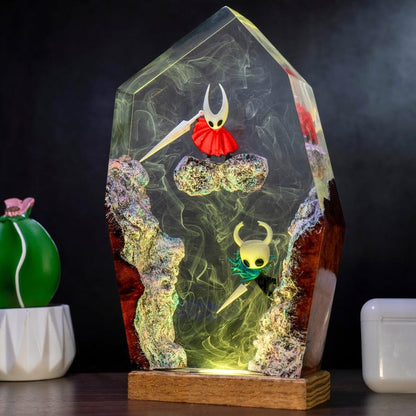 Journey of Hor.net vs K.night resin lamp, Hollow Knight Resin Lamp, Hornet And Knight Light, Hollow Silk & Song Figure, Handmade Epoxy Lamp