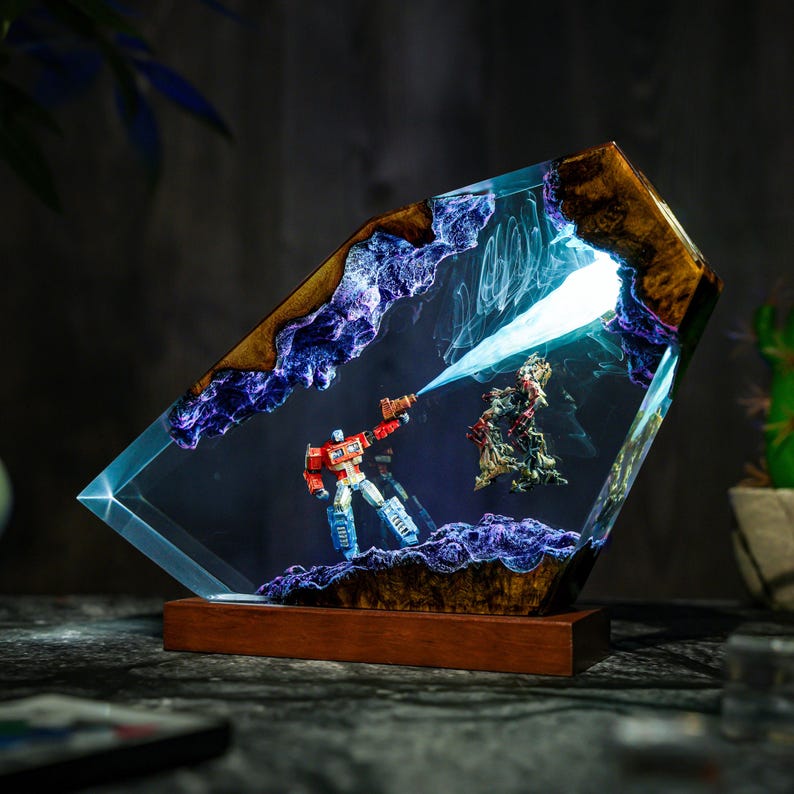 Optimus Titan vs Omega Destroyer Diorama Lamp: Handmade Resin Art