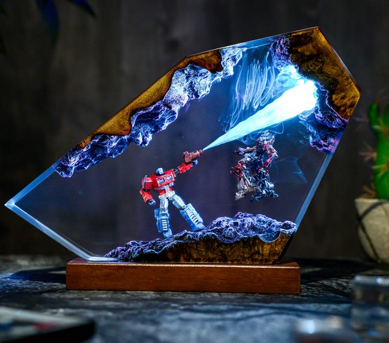 Optimus Titan vs Omega Destroyer Diorama Lamp: Handmade Resin Art
