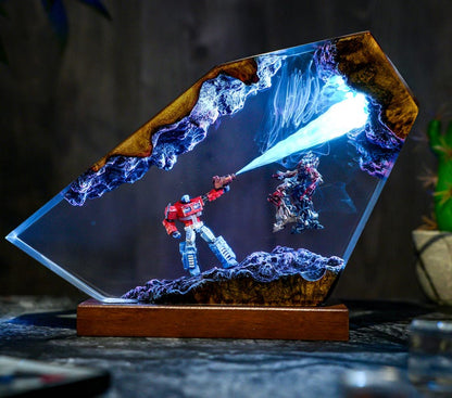 Optimus Titan vs Omega Destroyer Diorama Lamp: Handmade Resin Art